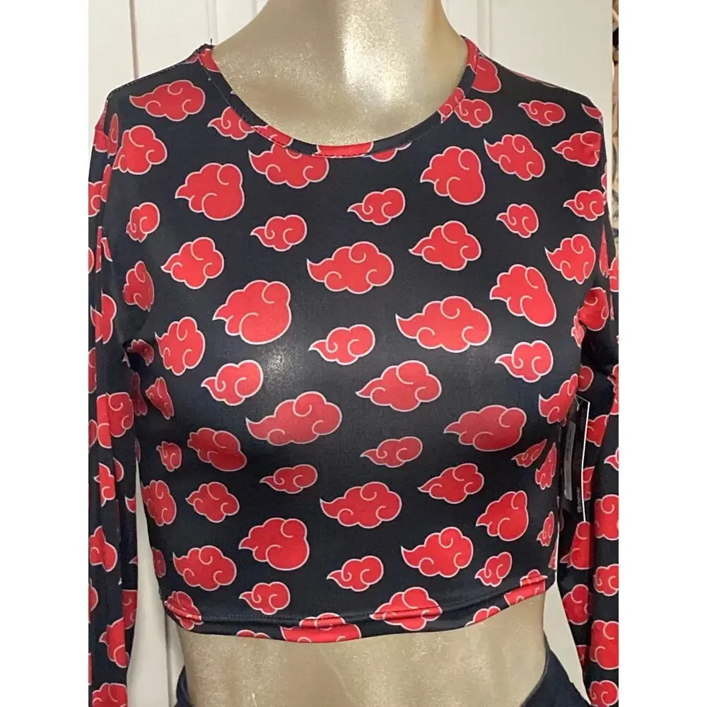 NWT Naruto Shippuden Akatsuki Red Cloud Long Sleeve Crop Top Small Spencer's